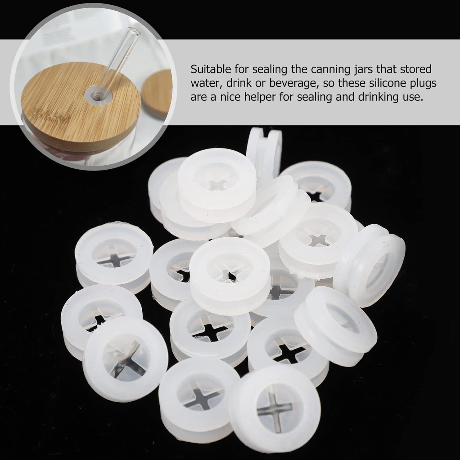 KALLORY 20 tapones de silicona para pajilla, tapones para agujeros para pajilla, tapas de tarros Mason con ojales con esclusa de aire, tapas