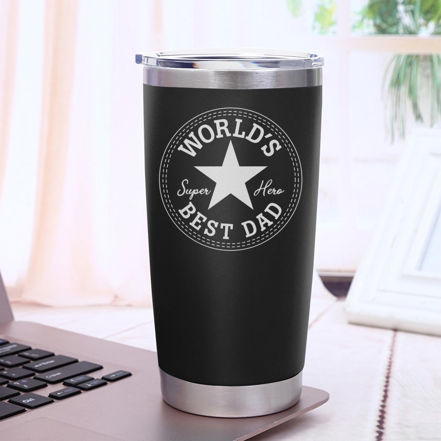 Regalos para papá, vaso de 20 onzas con tapa y popote aislado, reutilizable, de acero inoxidable, regalo de cumpleaños del mundo para el mejor papá
