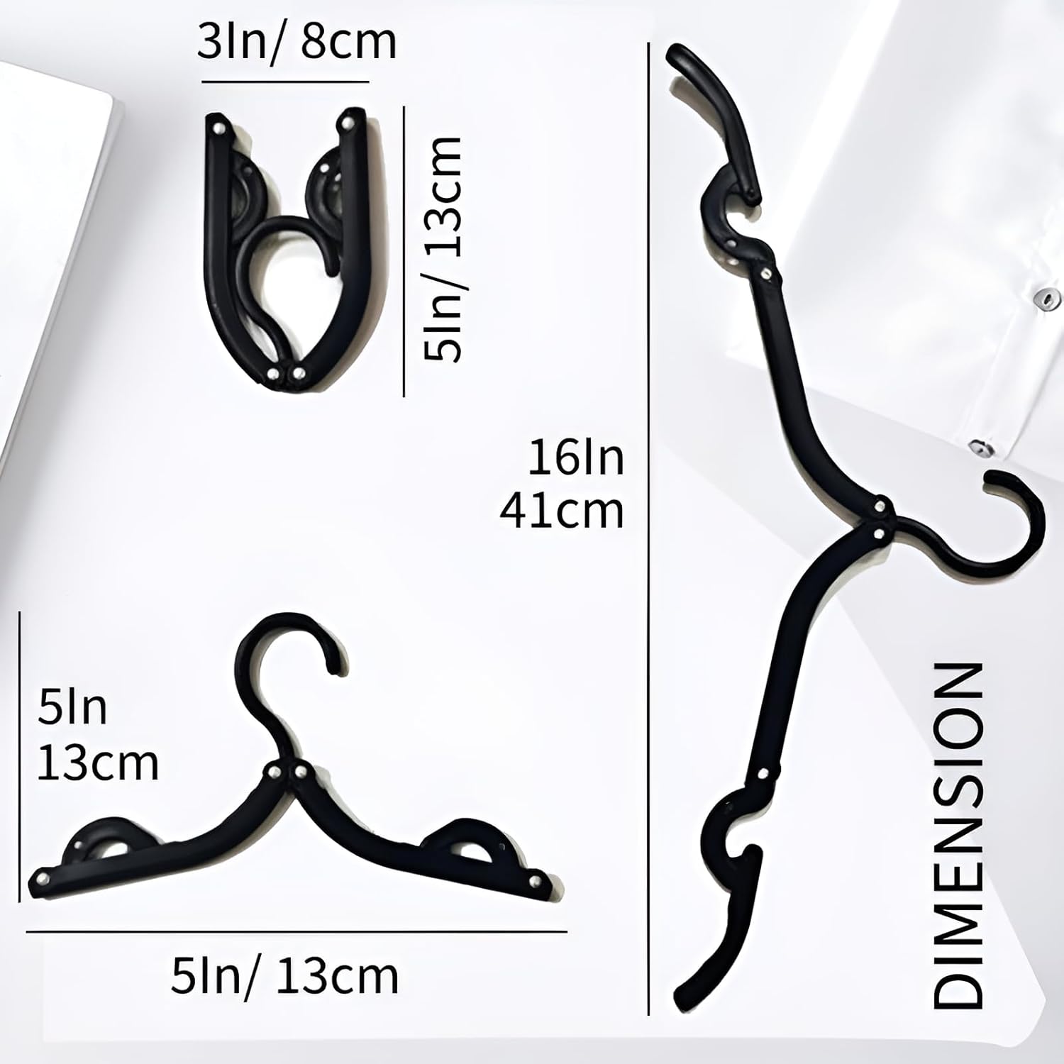 20 perchas de viaje plegables negras  Perchas de ropa plegables portátiles de carga ligera, accesorios de viaje de alto rodamiento, estante de