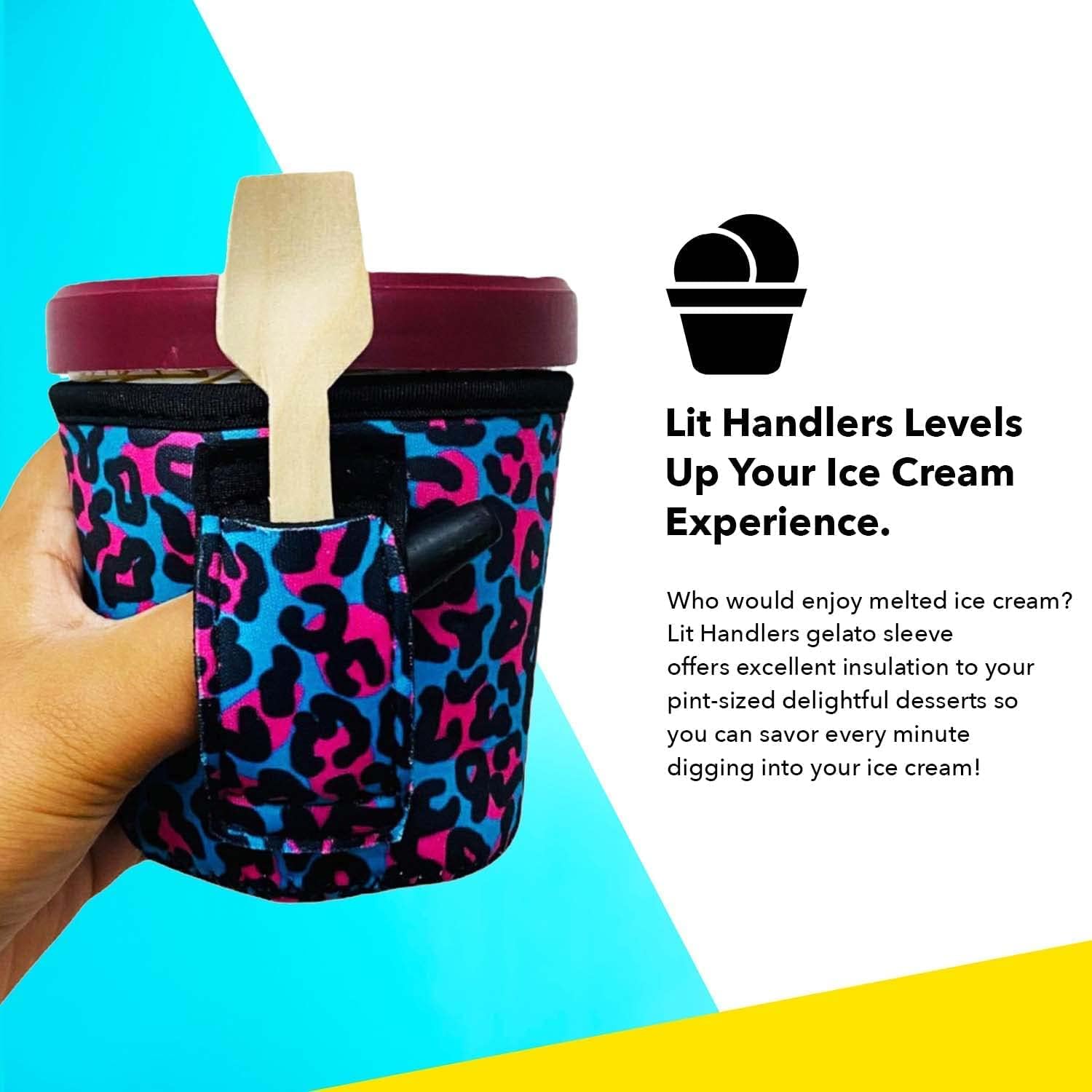 Lit Handlers Funda enfriadora de helado  Soporte de neopreno para pintas de helado con asa y bolsillo  Enfriador y recipiente resistente a desgarros
