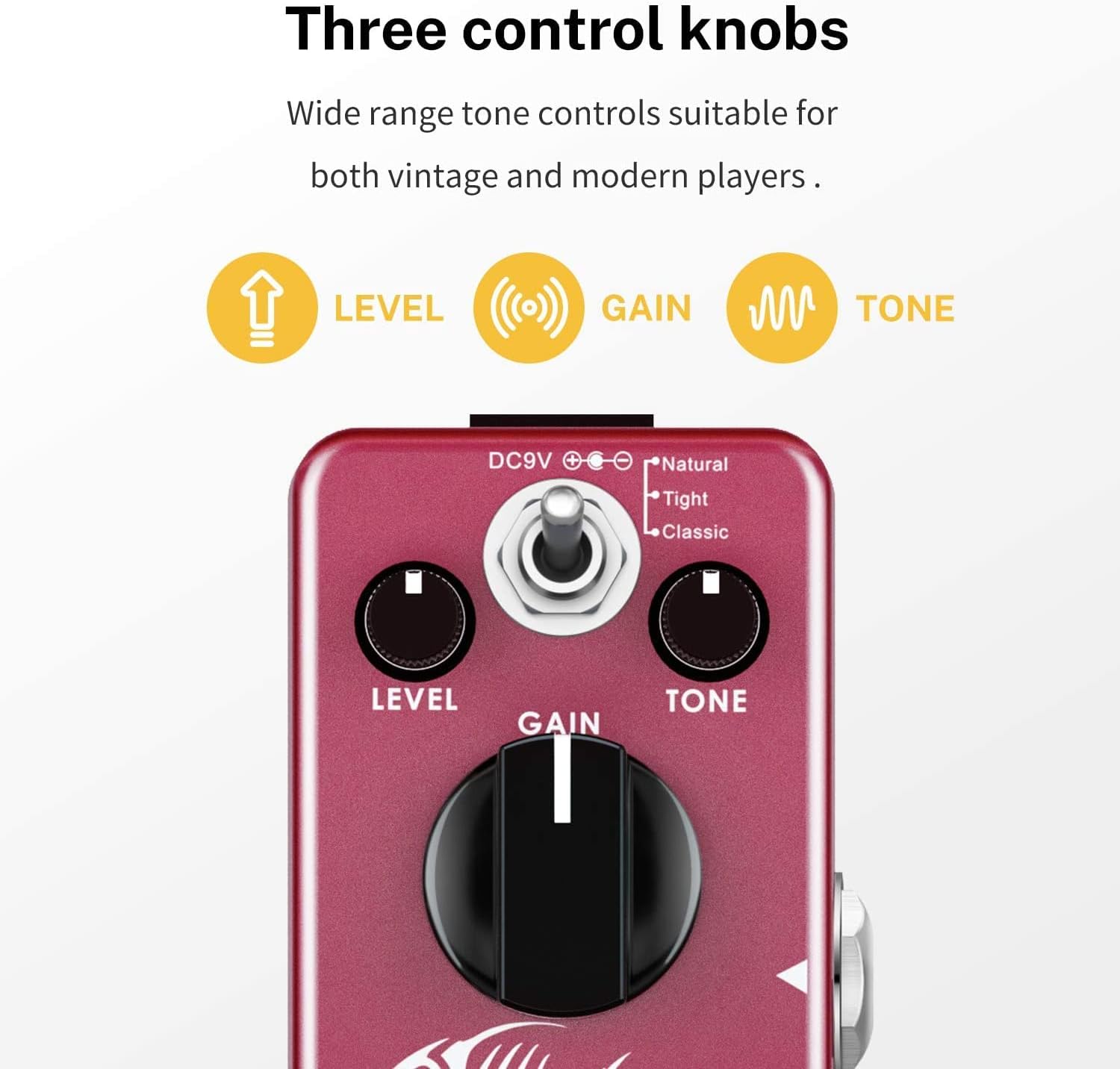 Donner – Pedal de guitarra de distorsión, distorsión Morpher, 3 modos, natural, apretado, clásico, metal de los 80 Crunch para guitarra eléctrica,