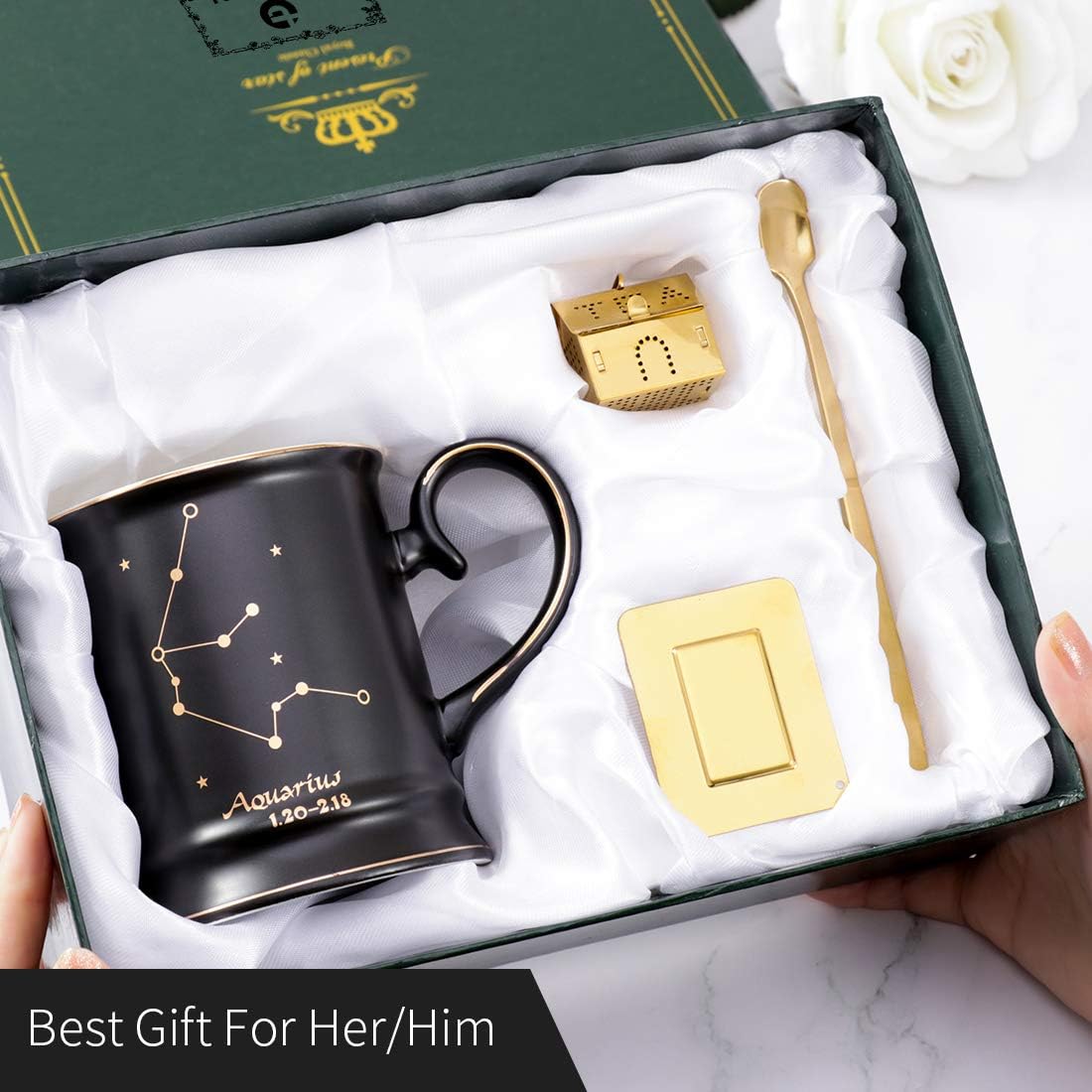 Adorable taza de café de cerámica  Hermoso juego de tazas de té de 14 onzas con infusor y cuchara a juego  Taza grande de cerámica  Apta para