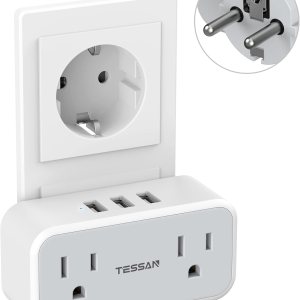 TESSAN Adaptador de enchufe tipo F, adaptador de corriente de Alemania Francia, convertidor de viaje de crucero de Corea con 2 tomas de corriente 3 TESSAN Adaptador de enchufe tipo F, adaptador de corriente de Alemania Francia, convertidor de viaje de crucero de Corea con 2 tomas de corriente 3