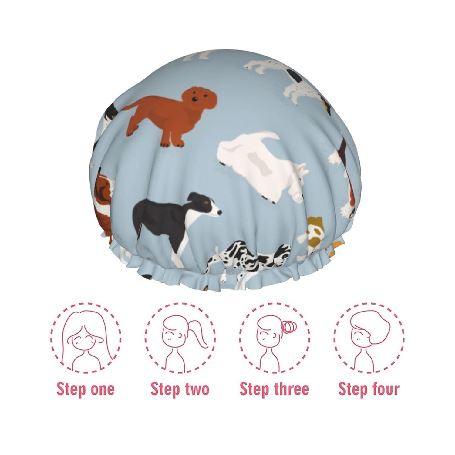 Gorro de ducha  Gorros de ducha impermeables de doble capa compatibles con perros diferentes lindos para mujeres y niñas, gorros de pelo para ducha