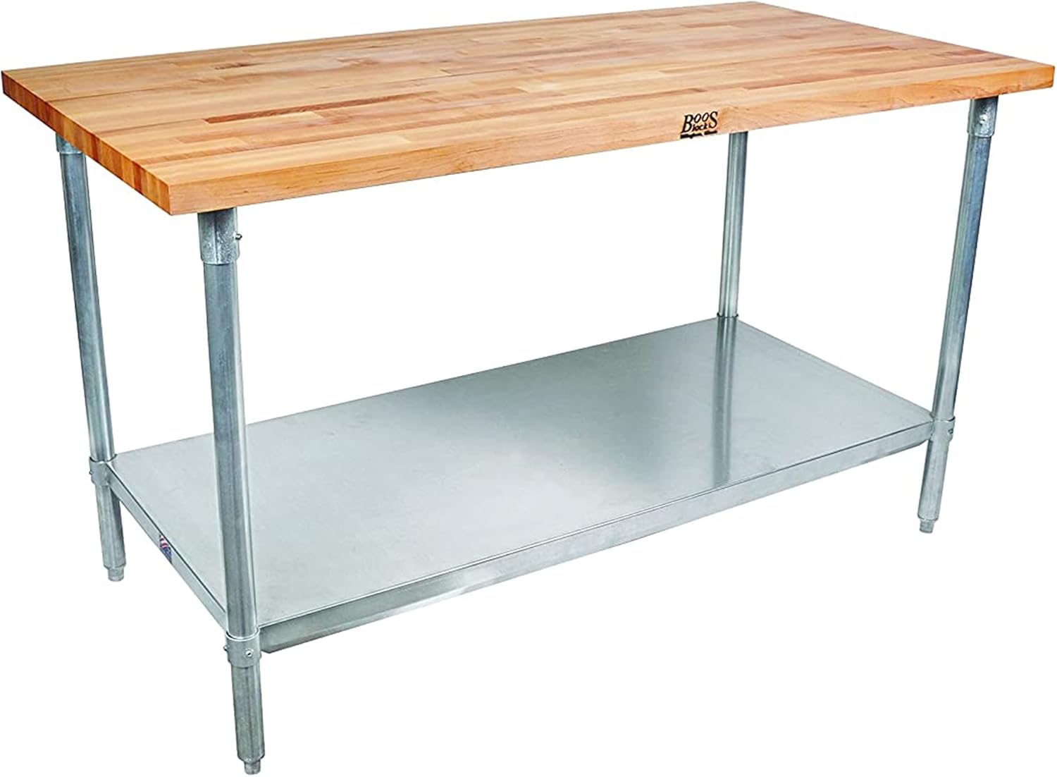 John Boos mesa de trabajo con parte superior de arce con base y estante galvanizados, Marrón, 1