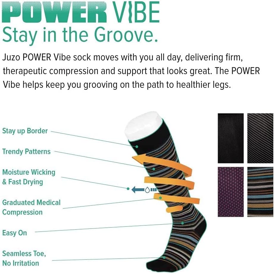 Juzo Power Vibe – Calcetines de compresión prémium para hombres y mujeres, 15-20 mmHg