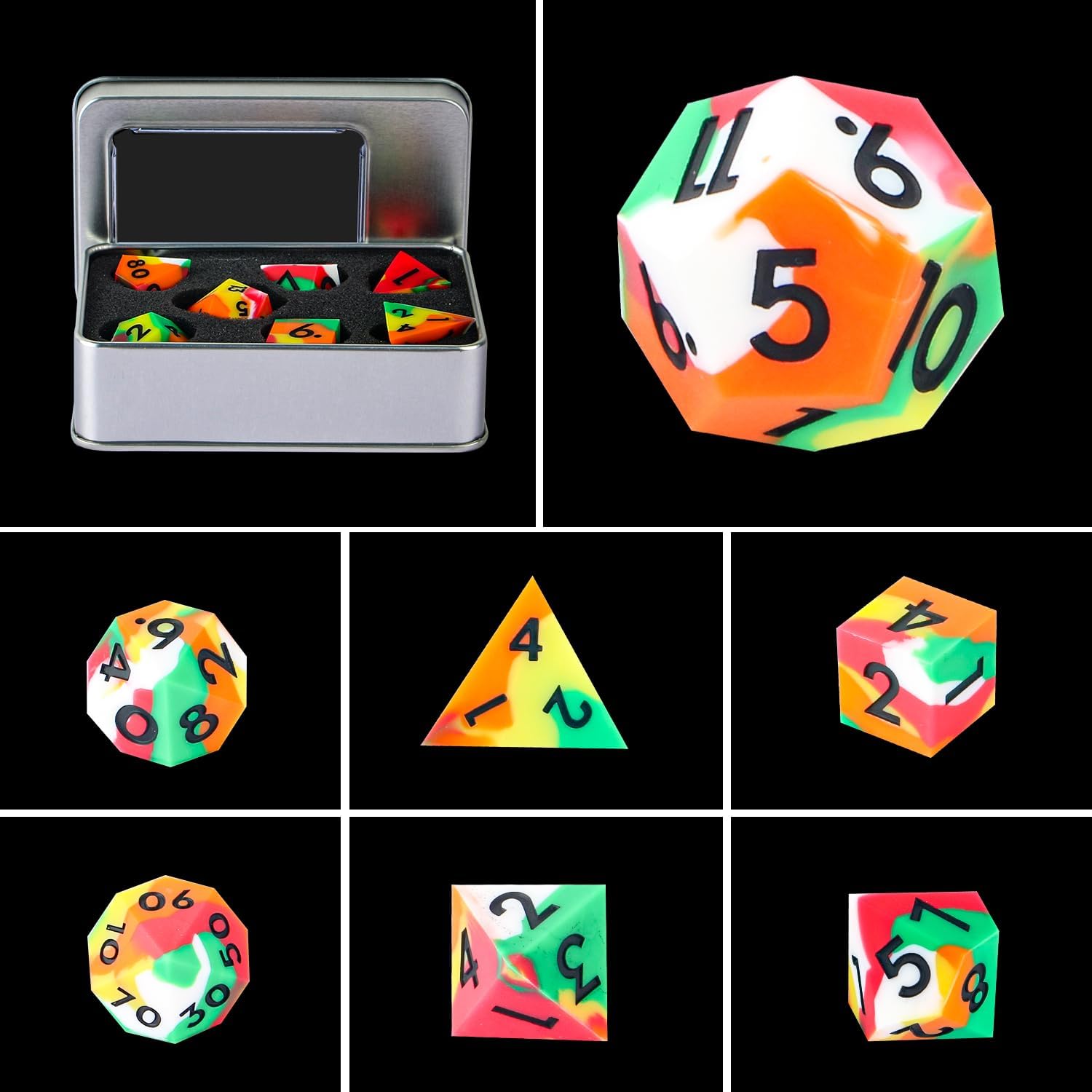 DND Juego de dados de borde afilado, 7 piezas de dados poliédricos DND con exquisito embalaje de caja de hoja, ideal para juegos de rol y juegos de