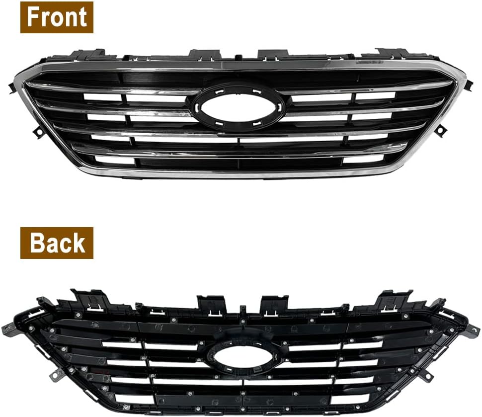 Parachoques delantero cromado negro rejilla superior compatible para 2015 2016 Hyundai Sonata estilo fábrica rejilla