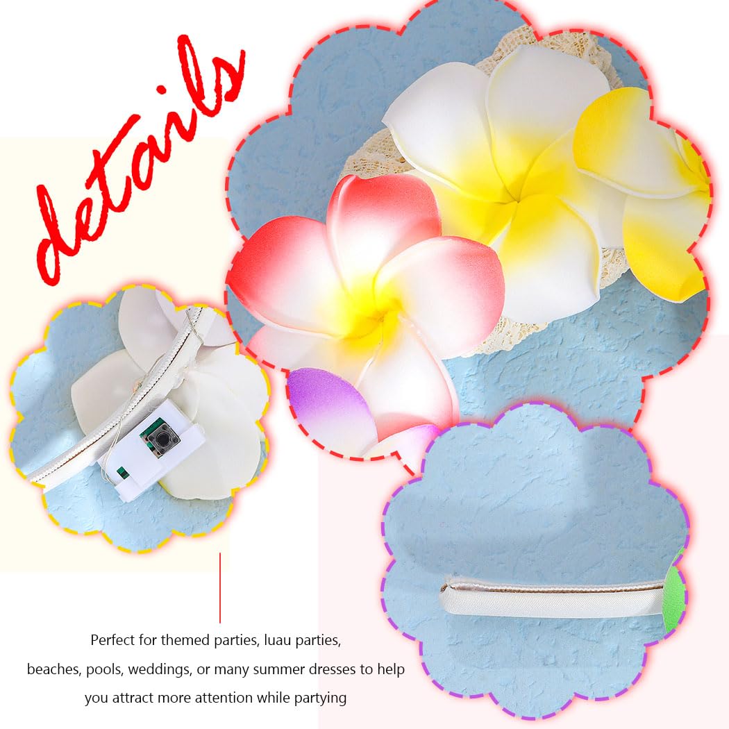 JAKAWIN Diademas de flores iluminadas LED Hawaii Plumeria Flowers Hairhoop Party Costume Accesorios para el cabello para mujeres y niñas (multicolor)