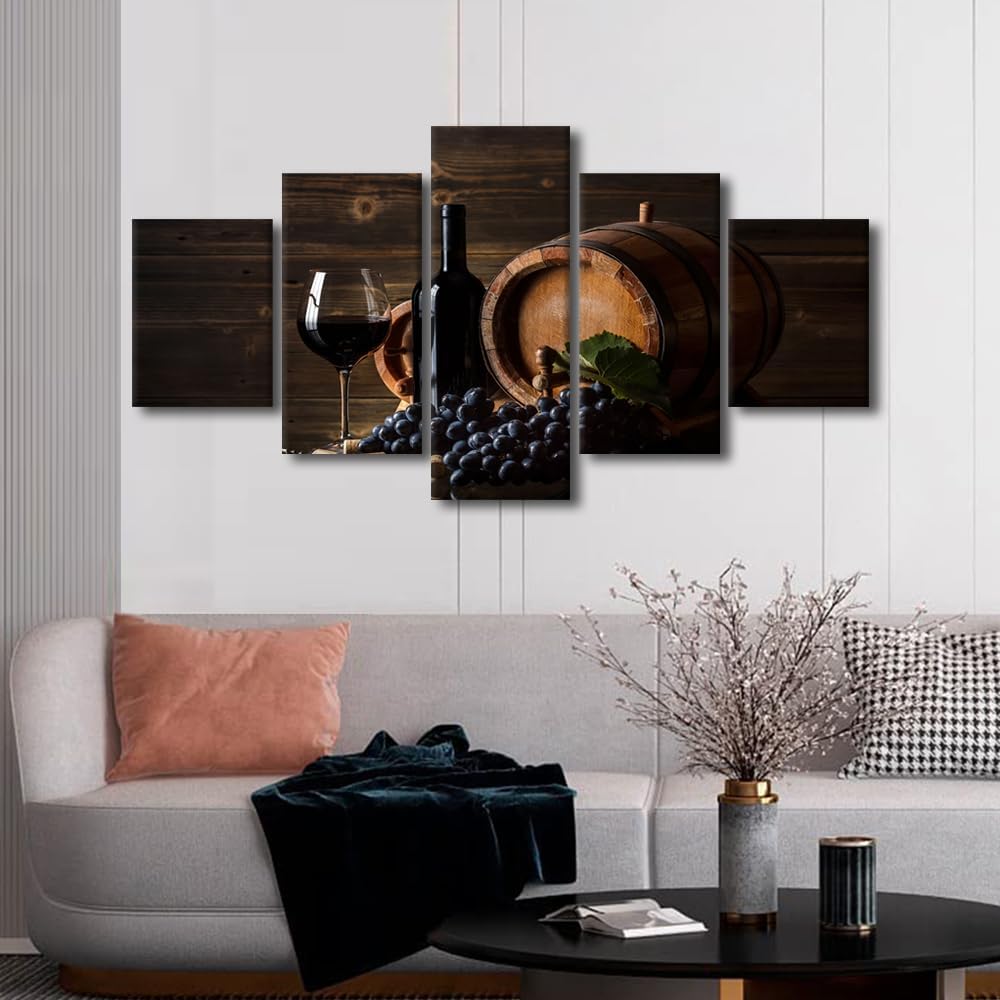 Imágenes de pared para sala de estar, pintura de copa de vino tinto, bebidas alcohólicas, 5 paneles, lienzo, arte de pared, pósteres e impresiones,