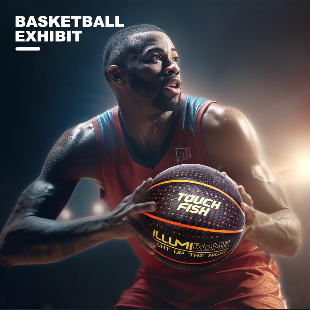 Baloncesto de cuero compuesto LED de carga inalámbrica tamaño 7 con 2 bolsas de baloncesto y 1 bomba, ilumina la noche, regalo creativo para juegos