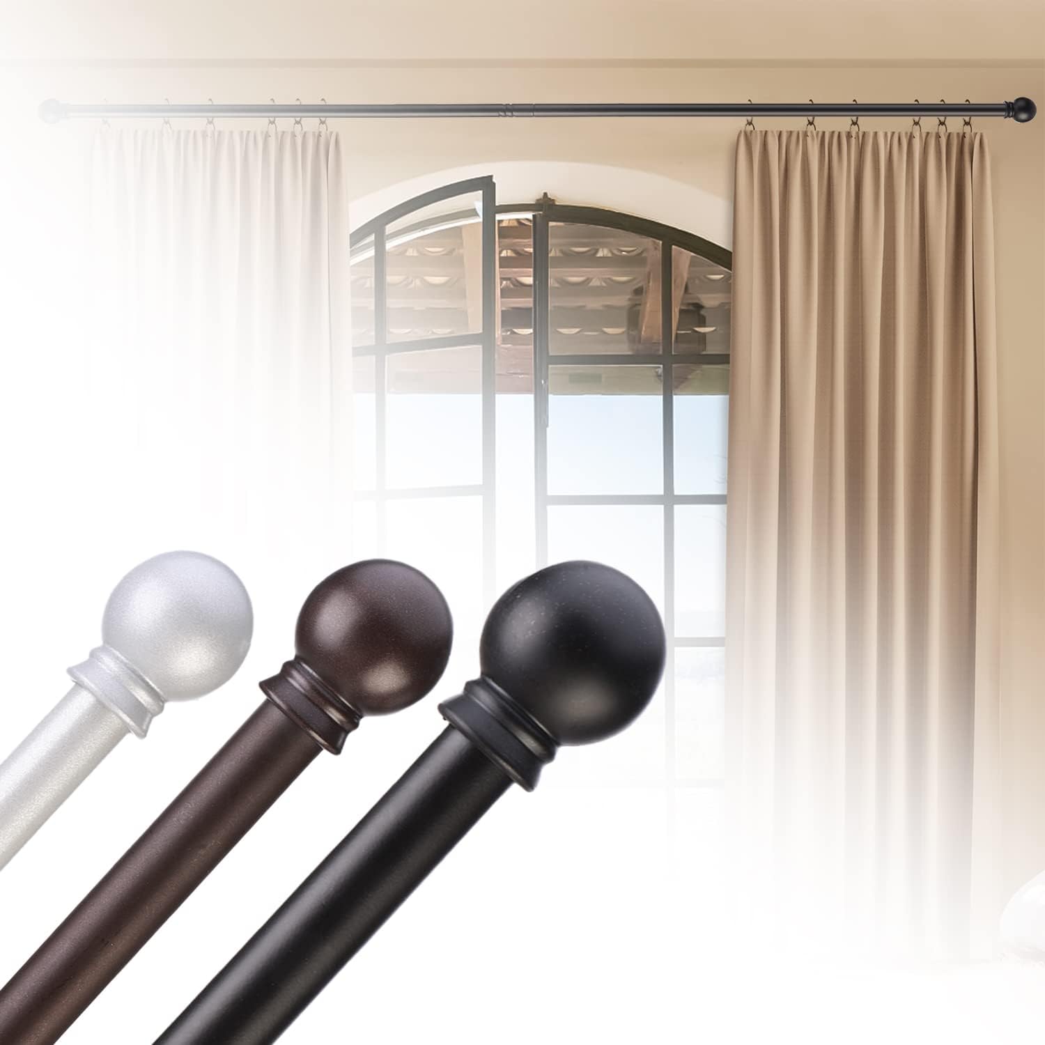 GXOACKJ Barras de cortina para ventanas de 48 a 84 a 93 pulgadas, juego de barras de cortina decorativas de 58 pulgadas, barra de cortina de metal