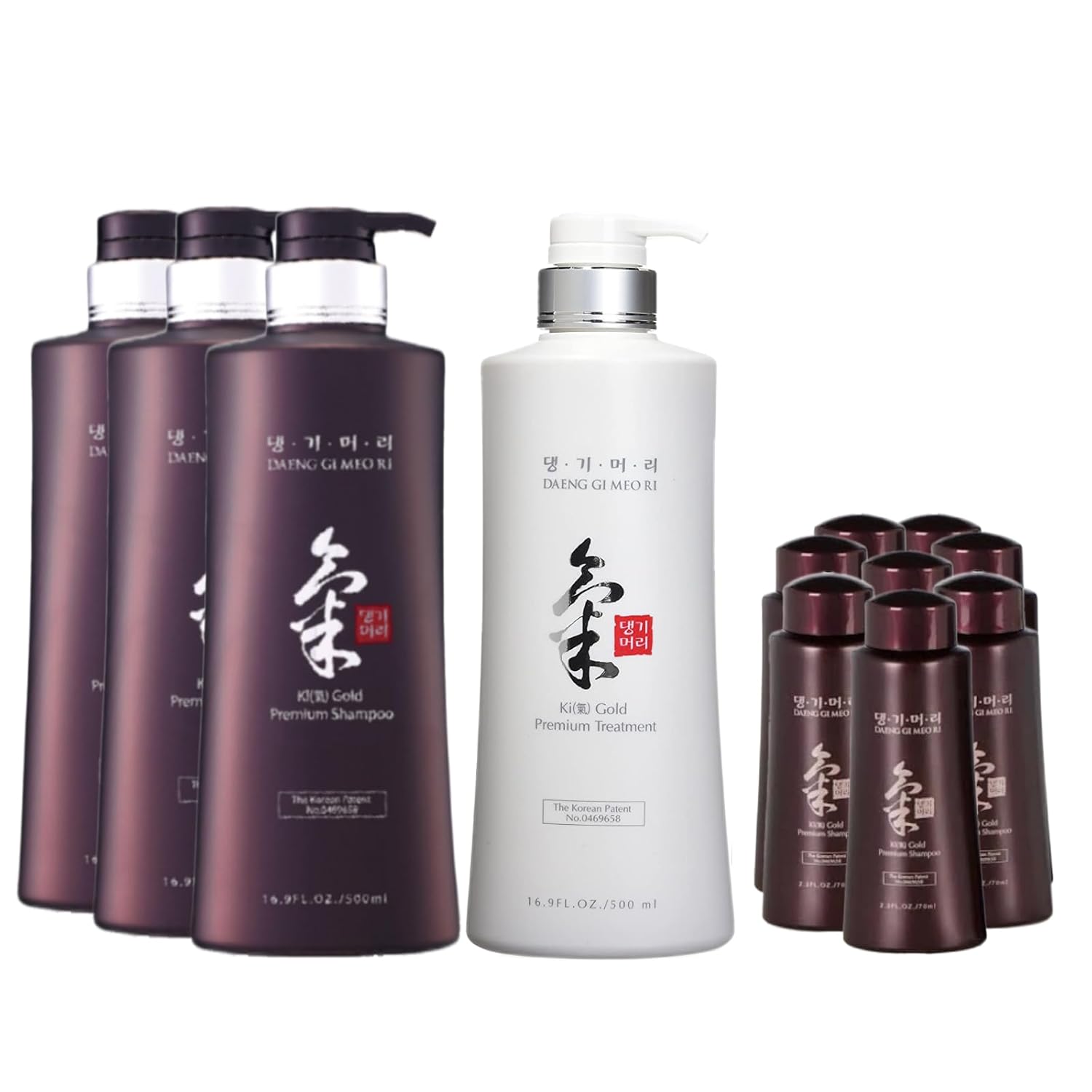 Daeng Gi Meo Ri – Ki Gold Premium 3 champú+1 juego de tratamiento, humectación efectiva para cabello seco y áspero, sin color artificial, 16.9 fl