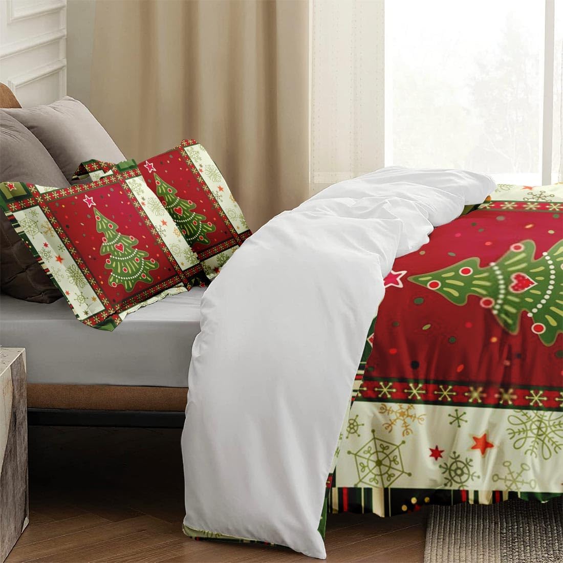 Juego de funda de edredón, copos de nieve de árbol de Navidad, juego de ropa de cama de Navidad para niños y adultos, decoración de dormitorio,