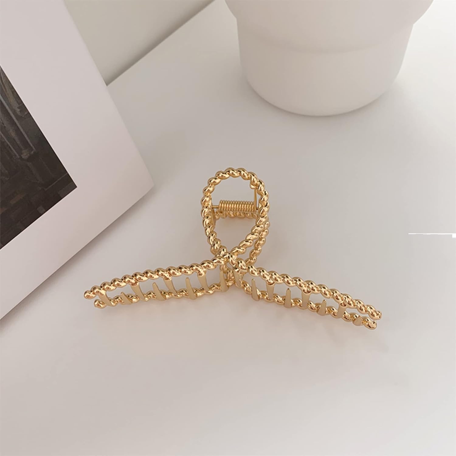 Pinzas para el cabello con forma de torsión, pinzas para el cabello con rosa roja, pinzas para el cabello de metal, diseño simple y elegante para