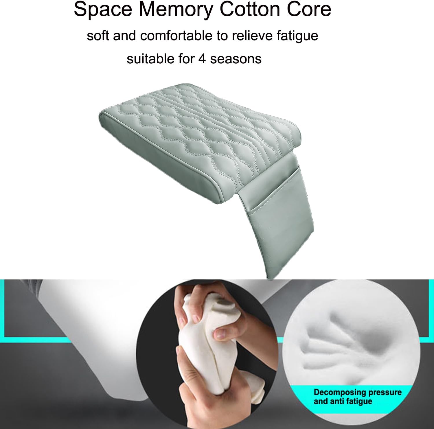 Funda para reposabrazos de automóvil, de piel, espuma viscoelástica, para reposabrazos de automóvil, funda de altura para consola central, cojín