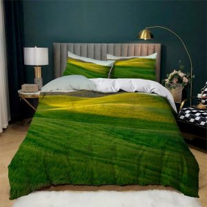 Juego de funda de edredón tamaño individual de hierba verde oscuro, estampado de vistas, funda de edredón de microfibra suave y 2 fundas de almohada Juego de funda de edredón tamaño individual de hierba verde oscuro, estampado de vistas, funda de edredón de microfibra suave y 2 fundas de almohada