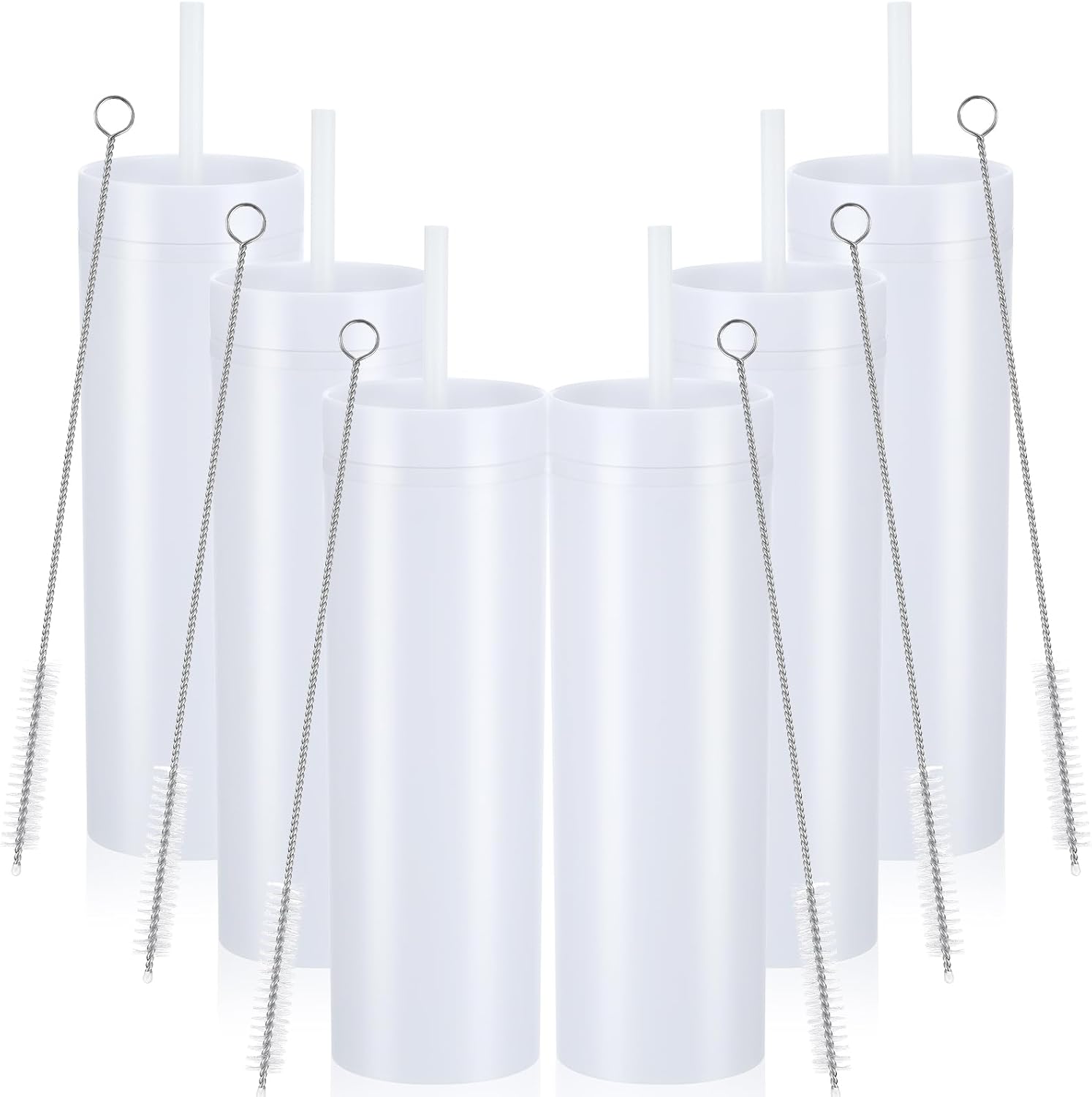 6 vasos delgados con tapas y pajillas, vasos acrílicos de 16 onzas, vasos de plástico de doble pared para despedida de soltero, bebidas frías,