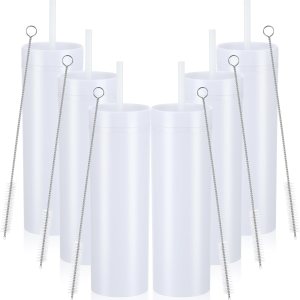 6 vasos delgados con tapas y pajillas, vasos acrílicos de 16 onzas, vasos de plástico de doble pared para despedida de soltero, bebidas frías, 6 vasos delgados con tapas y pajillas, vasos acrílicos de 16 onzas, vasos de plástico de doble pared para despedida de soltero, bebidas frías,