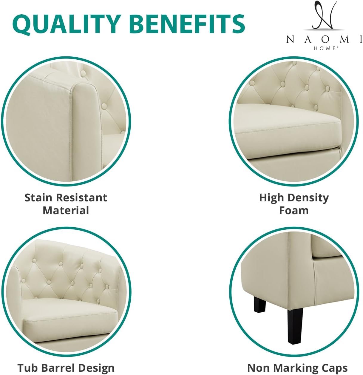 Emma – Silla decorativa, silla de barril de piel sintética copetuda con botones, silla decorativa moderna de mediados de siglo, sillón cómodo,