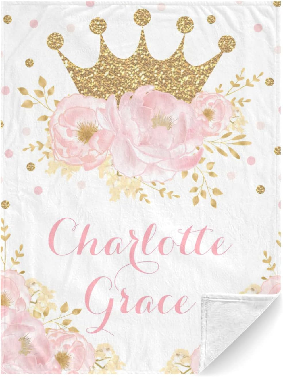 Mantas de bebé personalizadas para niñas con nombre, regalos de bebé personalizados para niñas, manta rosa suave para niña, corona floral rosa, 30 x