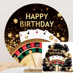 AWERT Fondo redondo de poliéster de 6.5 pies de diámetro de feliz cumpleaños, Las Vegas, Casino, Noche, Dados, fichas de póquer, monedas de oro, AWERT Fondo redondo de poliéster de 6.5 pies de diámetro de feliz cumpleaños, Las Vegas, Casino, Noche, Dados, fichas de póquer, monedas de oro,