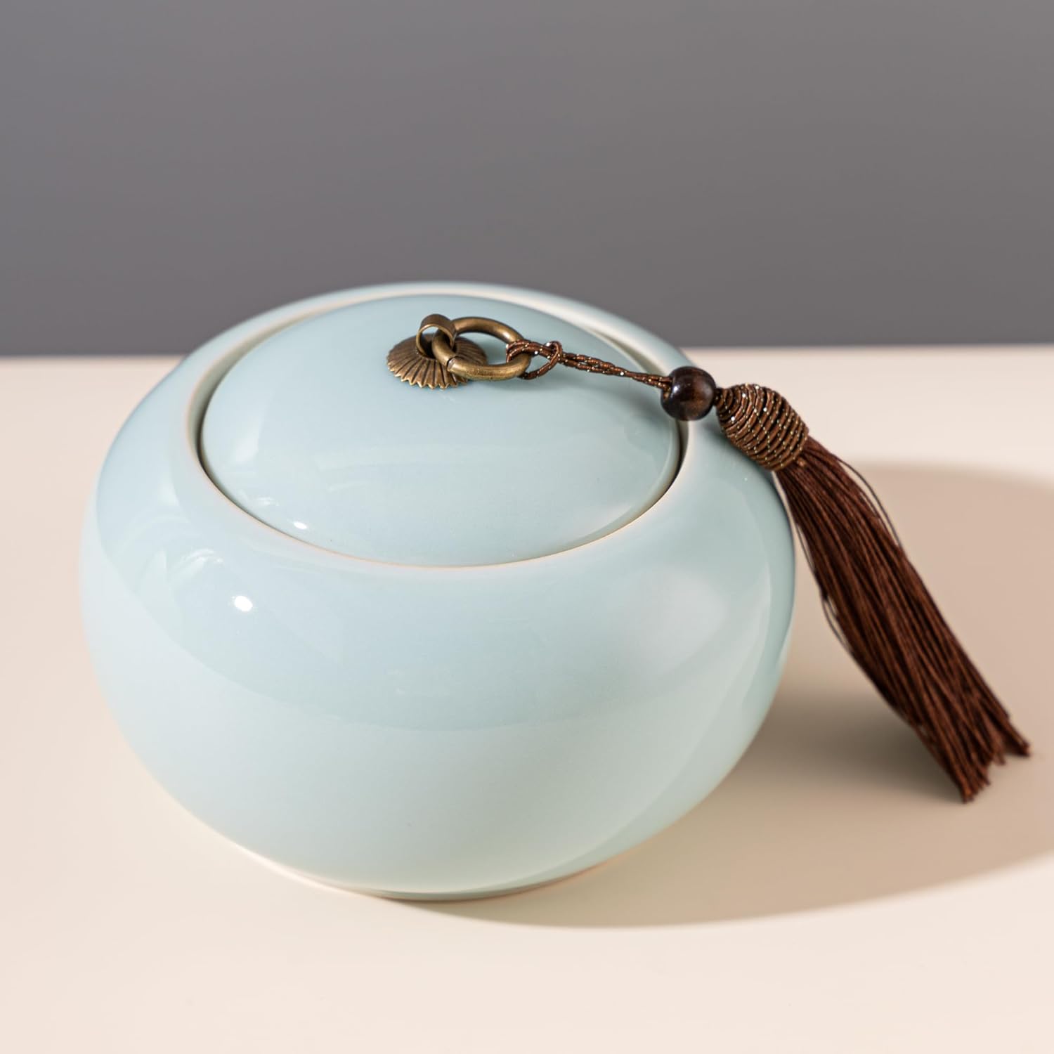 Longquan Celadon – Tarro de almacenamiento de té suelto, recipiente hermético de porcelana verde de 20 onzas líquidas, recipiente hermético de