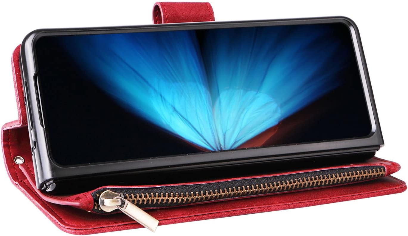 LBYZCASE Funda para Galaxy Z Fold 4 5G (2022) con ranuras para tarjetas, función atril con cierre magnético, cierre magnético, correa de muñeca para