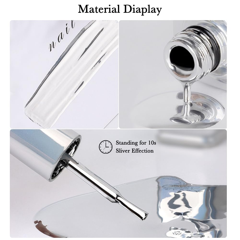 Gel de pintura metálica de 0.5 fl oz, esmalte de uñas de gel de espejo cromado plateado, pintura de metal 3D, gel de dibujo de espejo de uñas, gel
