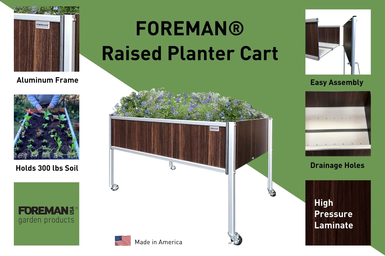 Foreman caja para plantar jardín,fabricado en los Estados Unidos con una garantía de 20 años, para interiores y exteriores, (Tosca)