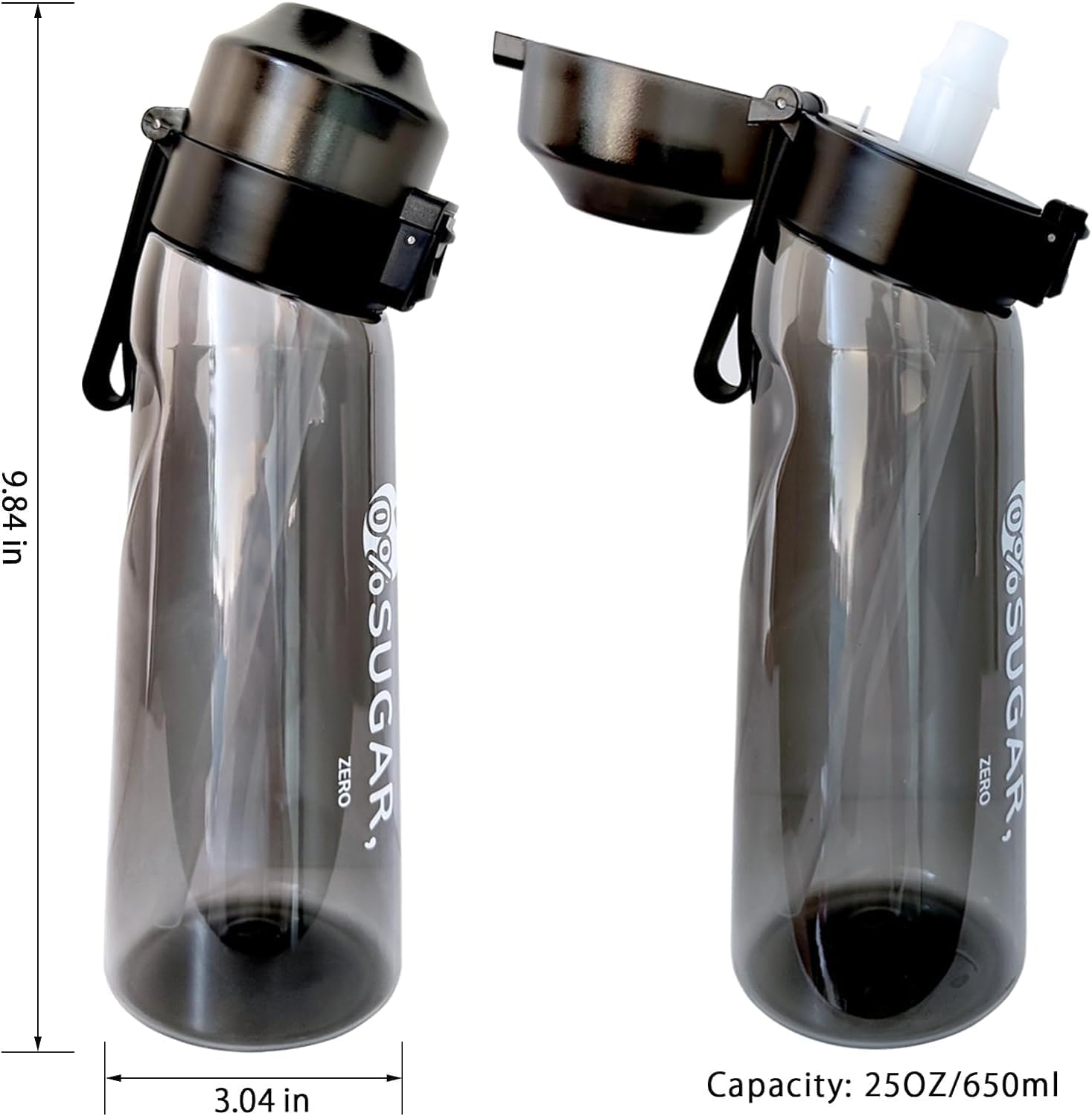 Botella de agua deportiva Tritan de 22.0 fl oz, juego de botellas de bebida con 7 cápsulas de sabor perfumadas para saborizar 0 azúcar, 0 calorías