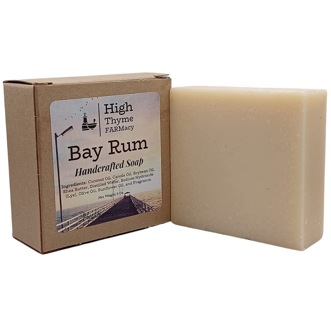 High Thyme FARMacy Jabón de ron Bay  Barra de 5 onzas de jabón de lejía perfumado de vainilla, clavo, canela, almizcle y cítricos  Jabón de baño