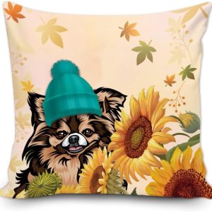 MALIHONG Funda de almohada con diseño de girasoles de otoño, diseño de perro chihuahua en gorros verdes, decoración de temporada, decoración de MALIHONG Funda de almohada con diseño de girasoles de otoño, diseño de perro chihuahua en gorros verdes, decoración de temporada, decoración de
