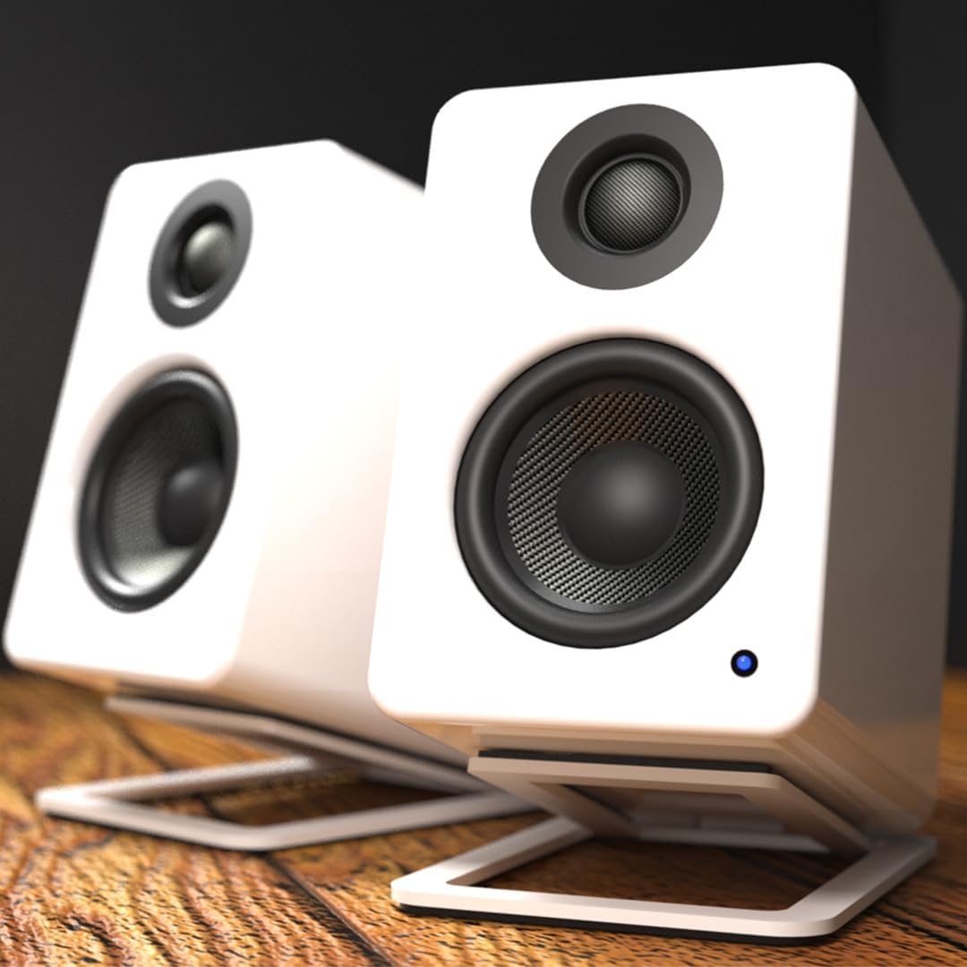 Kanto S2W – Soportes de altavoz de escritorio inclinados para altavoces pequeños y monitores de estudio compactos de 2 a 3 pulgadas  Soporta 6