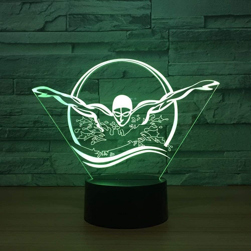 Natación 3D con control remoto creativo de 16 colores de luces nocturnas de ilusión de acrílico LED lámpara de noche de mesa para niños, dormitorio,