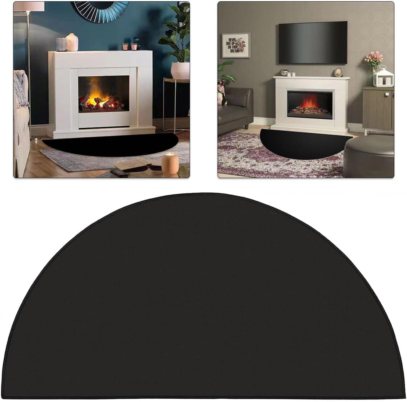 Tapete ignífugo para chimenea, de 32 x 60 pulgadas, para chimeneas, tapete medio redondo para protector de suelo de chimenea, alfombras de chimenea