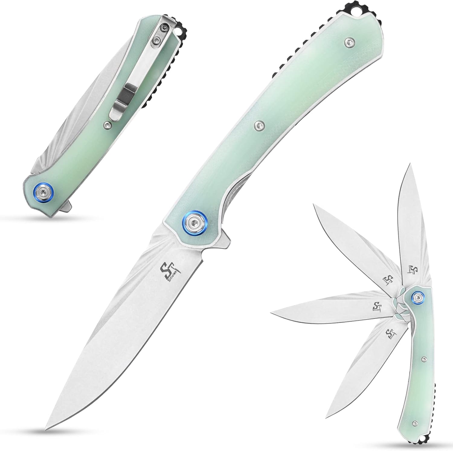 Sitivien ST144 – Cuchillo plegable, hoja de acero 14C28N, cuchillo de bolsillo con mango G10 para acampar EDC al aire libre, supervivencia,