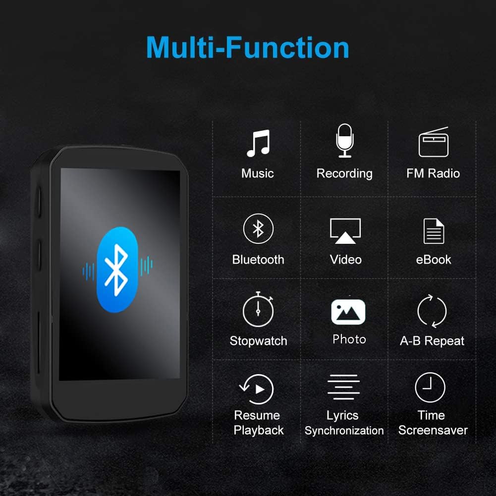 Reproductor de MP3, Hotechs HiFi 16GB reproductor de música con Bluetooth 5.0, con grabadora de vozvideovisor de fotoslibro electrónicoradio FM