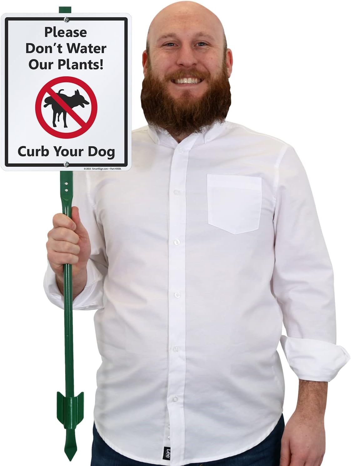 SmartSign Letrero LawnBoss con texto en inglés Please Don’t Water Our Plants! Curb Your Dog  Letrero de aluminio de 10 x 12 pulgadas con estaca de 3