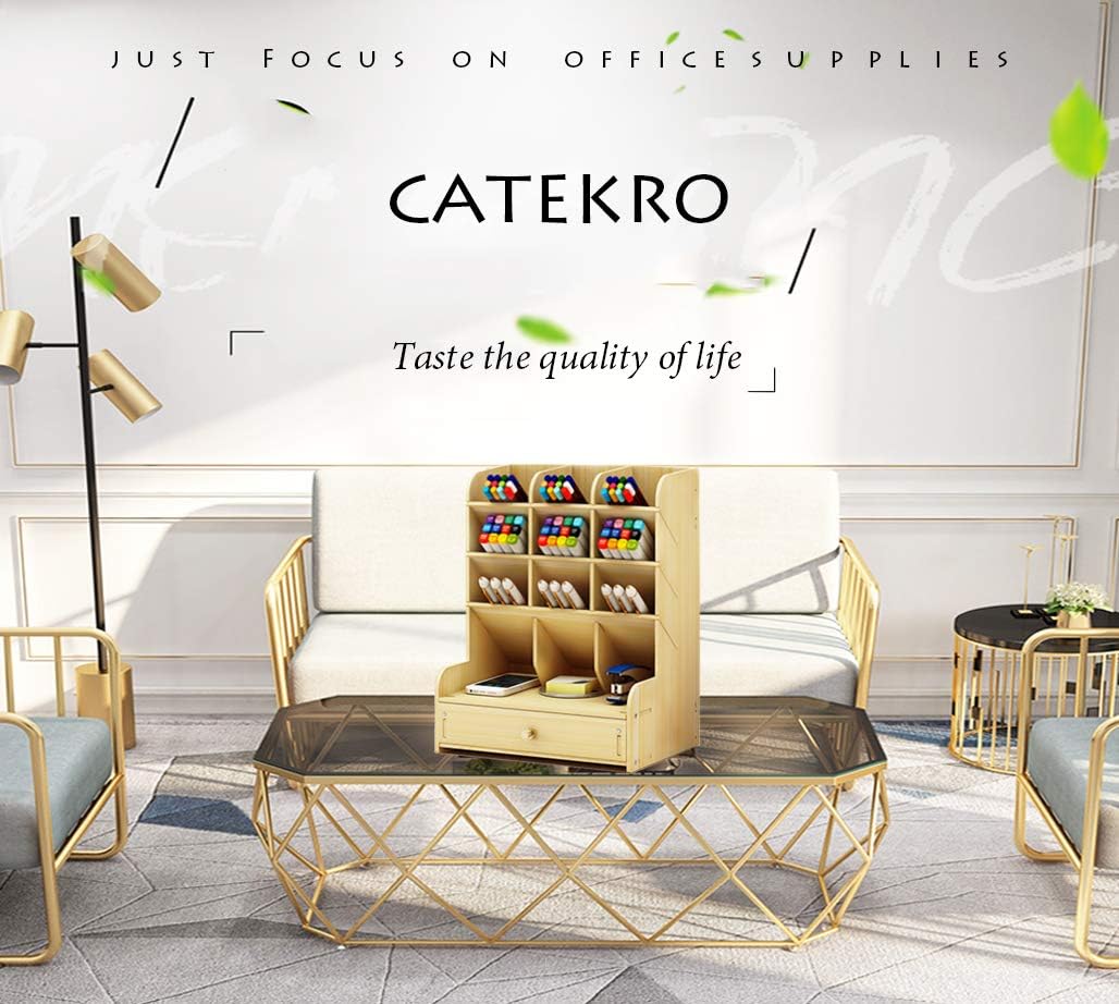 Catekro Organizador de escritorio de madera con cajones, organizador de escritorio, organizador de suministros de arte, organizador de suministros