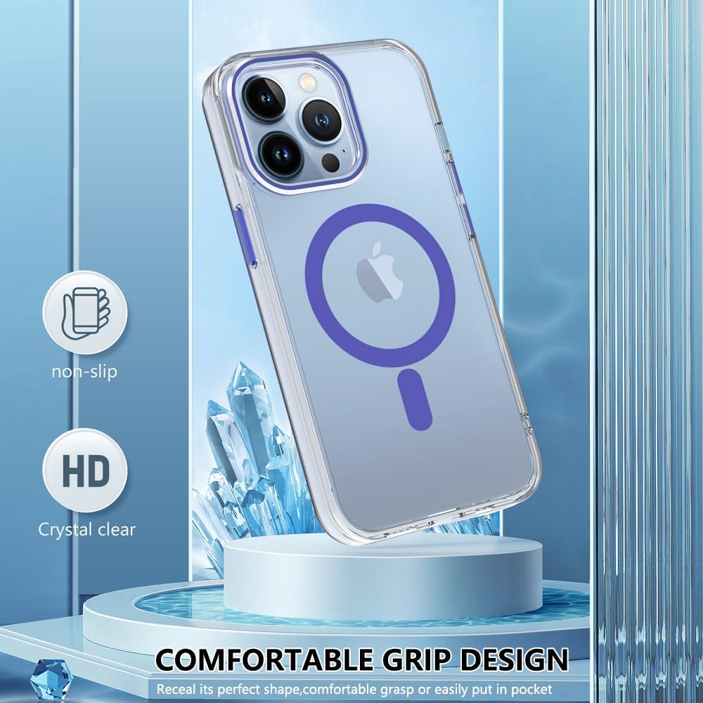 Funda magnética diseñada para iPhone 13 Pro, compatible con MagSafe, grado probado contra caídas, a prueba de golpes, transparente, delgada funda