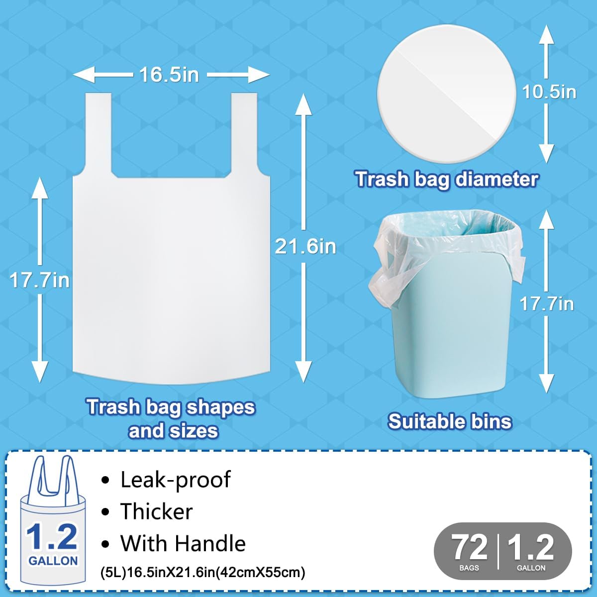 Bolsas de basura pequeñas con asa de corbata, bolsas de basura de baño de 1.2 galones, mini bolsas de basura para dormitorio, oficina, inodoro,