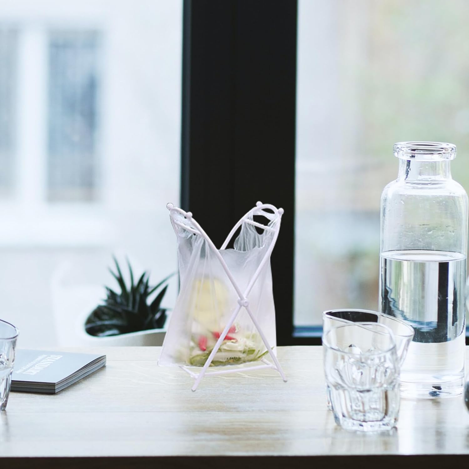 Healifty Soporte de bolsa de basura portátil Pp Estante de almacenamiento blanco simple