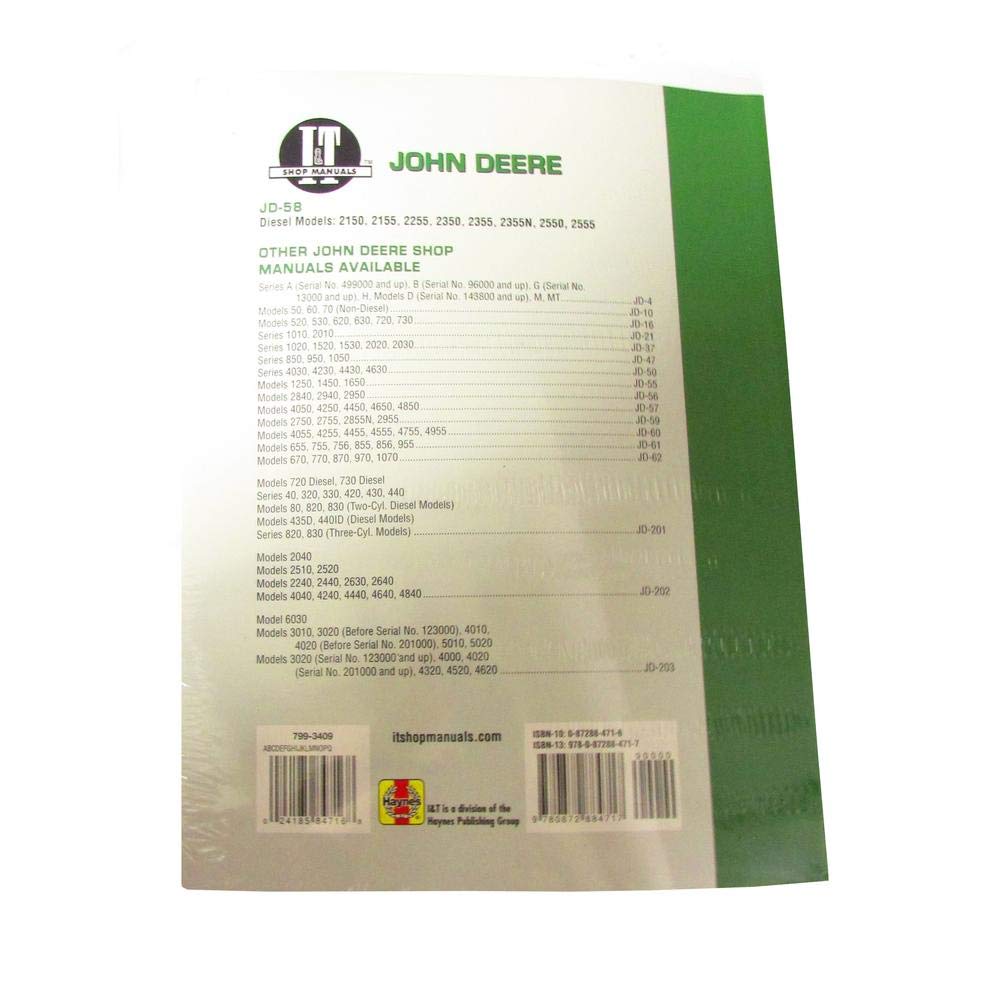1415-1010 – Manual de servicio compatible con John Deere 2555 2550 2355 2255 compatible con JD-58