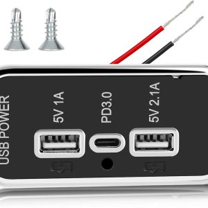 3 puertos de salida USB de 12 V, puerto USB A dual 3.1A, puerto tipo C PD QC 3.0 carga súper rápida compatible con teléfono 14 13 12, S22 S21 S20, 3 puertos de salida USB de 12 V, puerto USB A dual 3.1A, puerto tipo C PD QC 3.0 carga súper rápida compatible con teléfono 14 13 12, S22 S21 S20,