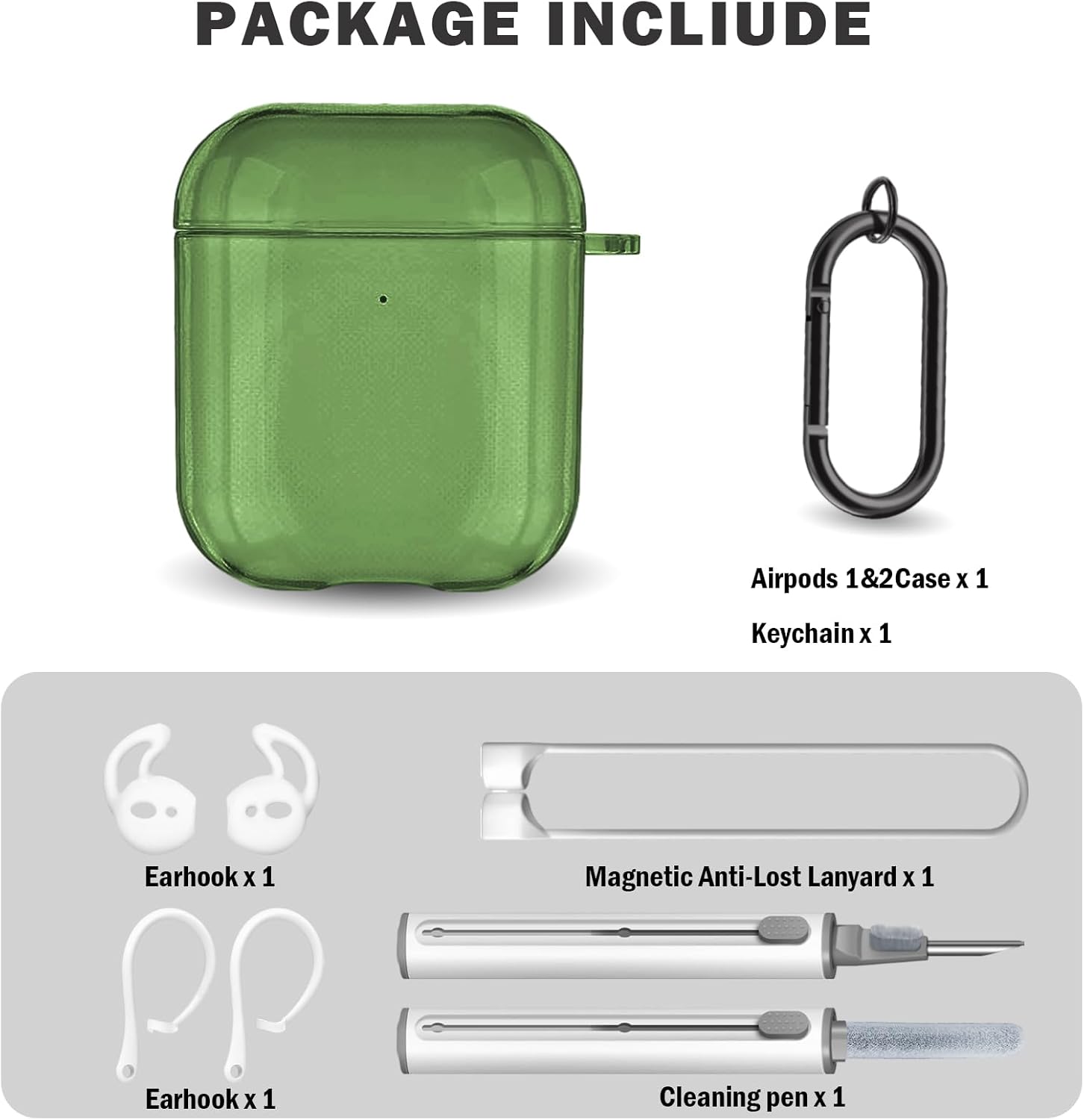 Funda para AirPods de 2 generación y 1 generación con kit de limpieza, correa antipérdida, cordón deportivo y cubierta de ganchos para las orejas (2
