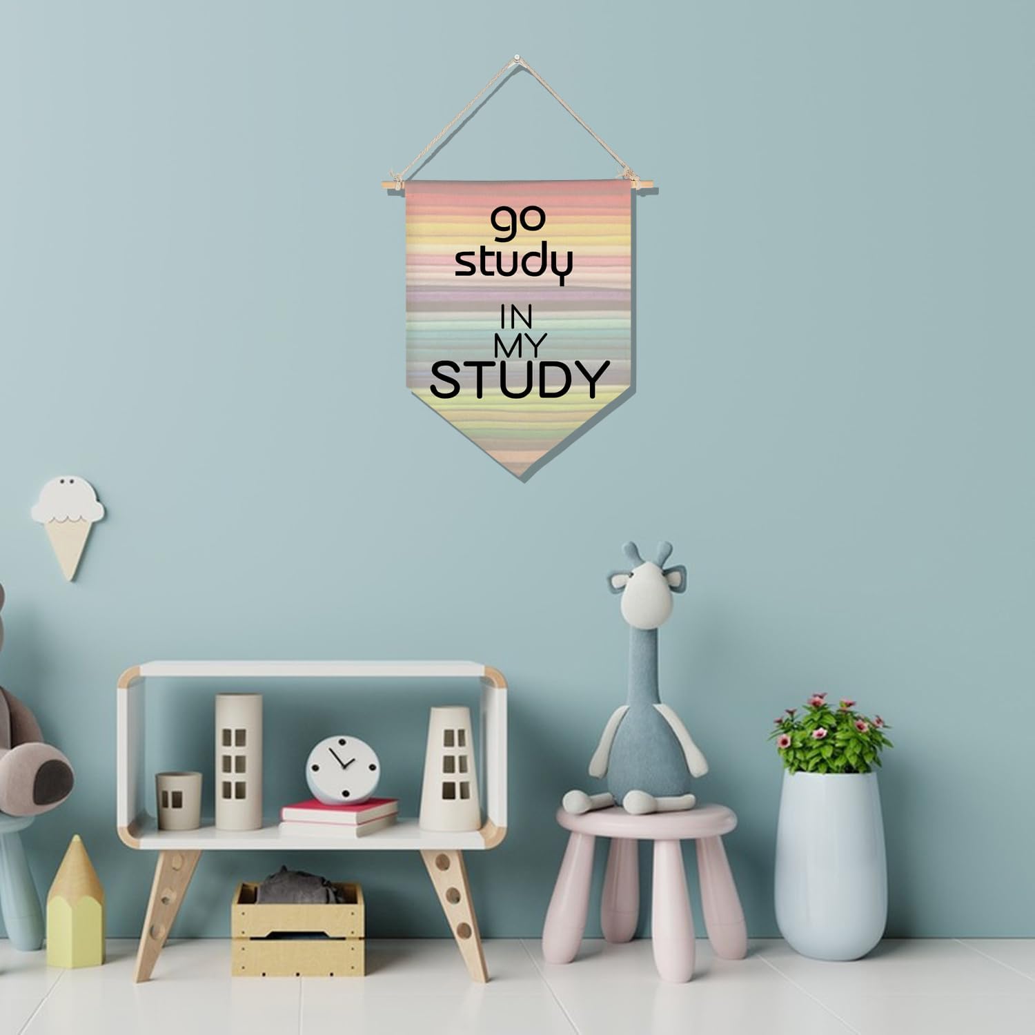 Decoración para el aula, póster decorativo con texto en inglés Go Study in My Study, banderín colgante para puerta, cartel colorido con citas