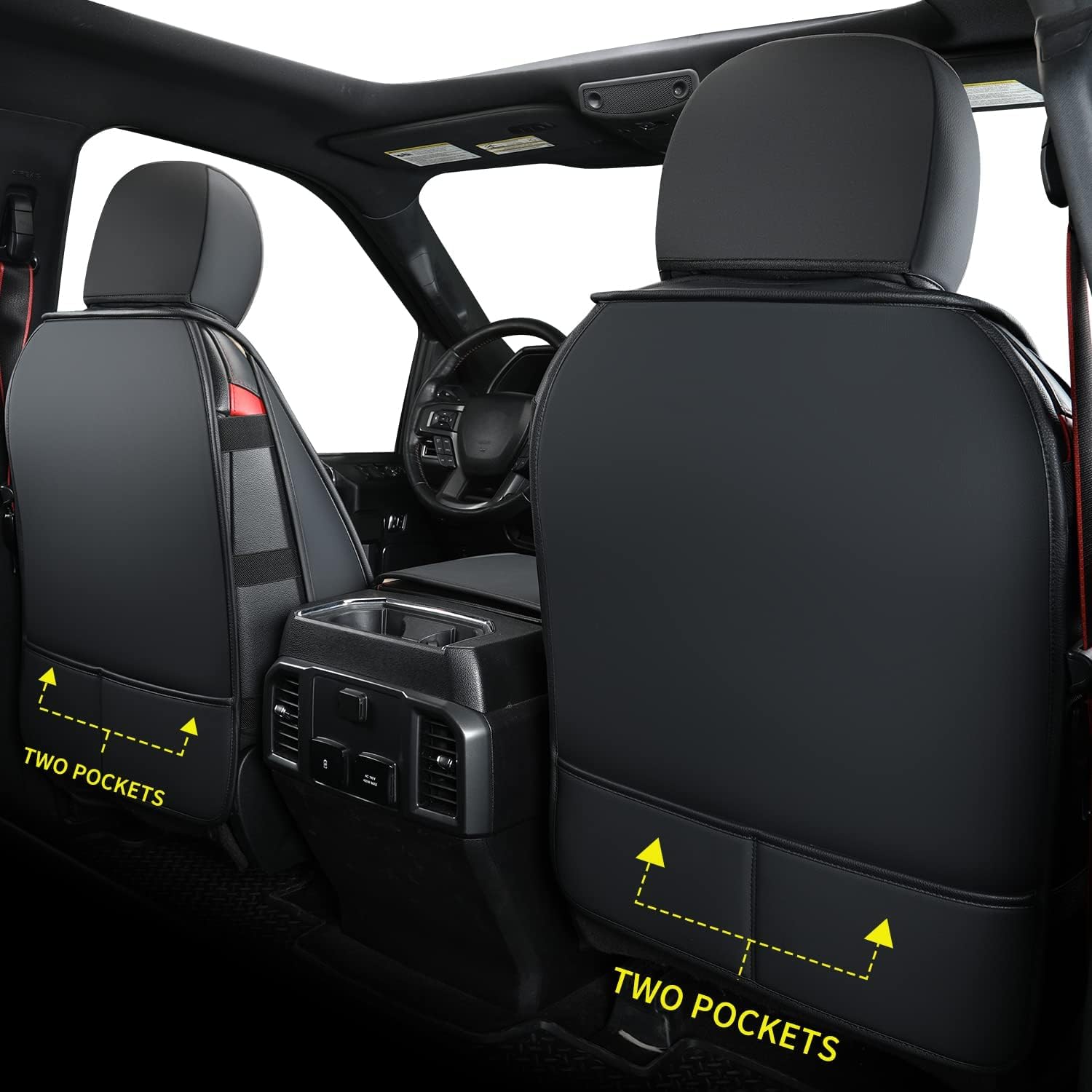 LUCKYMAN CLUB Fundas de asiento de piel sintética F150, aptas para 2015-2023 F150 SuperCrew SuperCab Cab 2017-2023 F250 F350 F450 Super Duty Crew