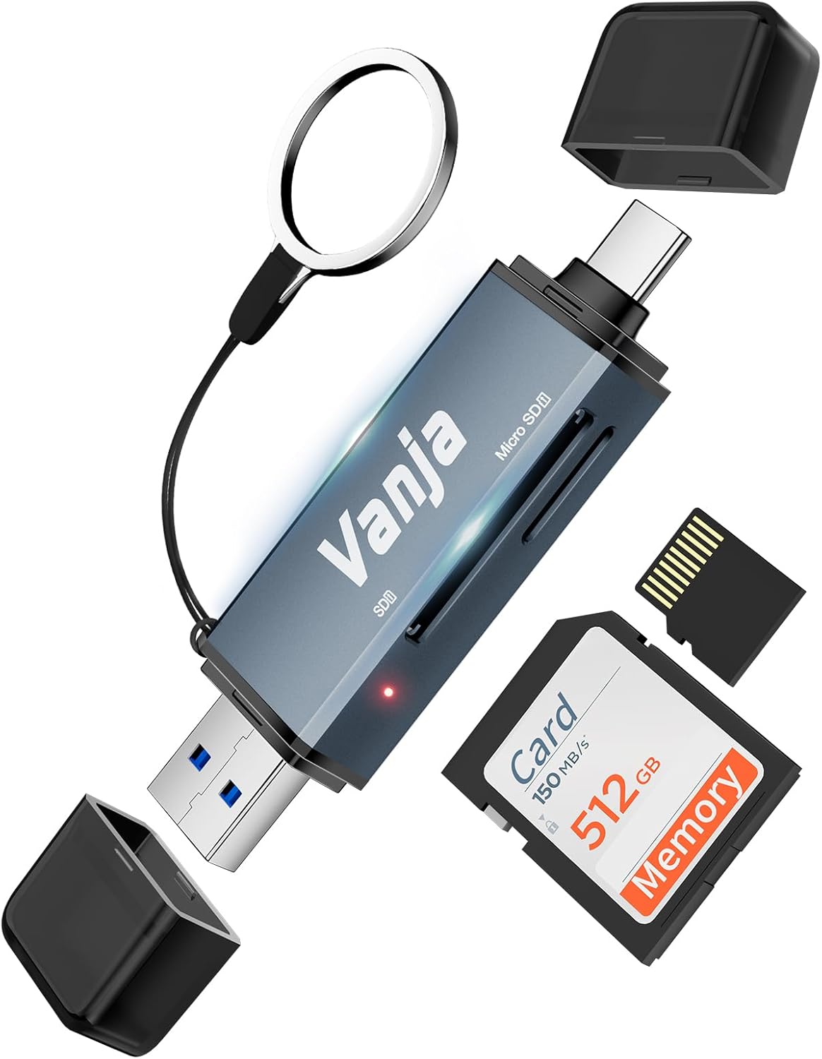 Vanja Lector de tarjetas SD, adaptador de tarjeta micro SD USB CUSB 3.0, lector de tarjetas de memoria para SDMicro SDSDHCSDXCMMC, compatible con