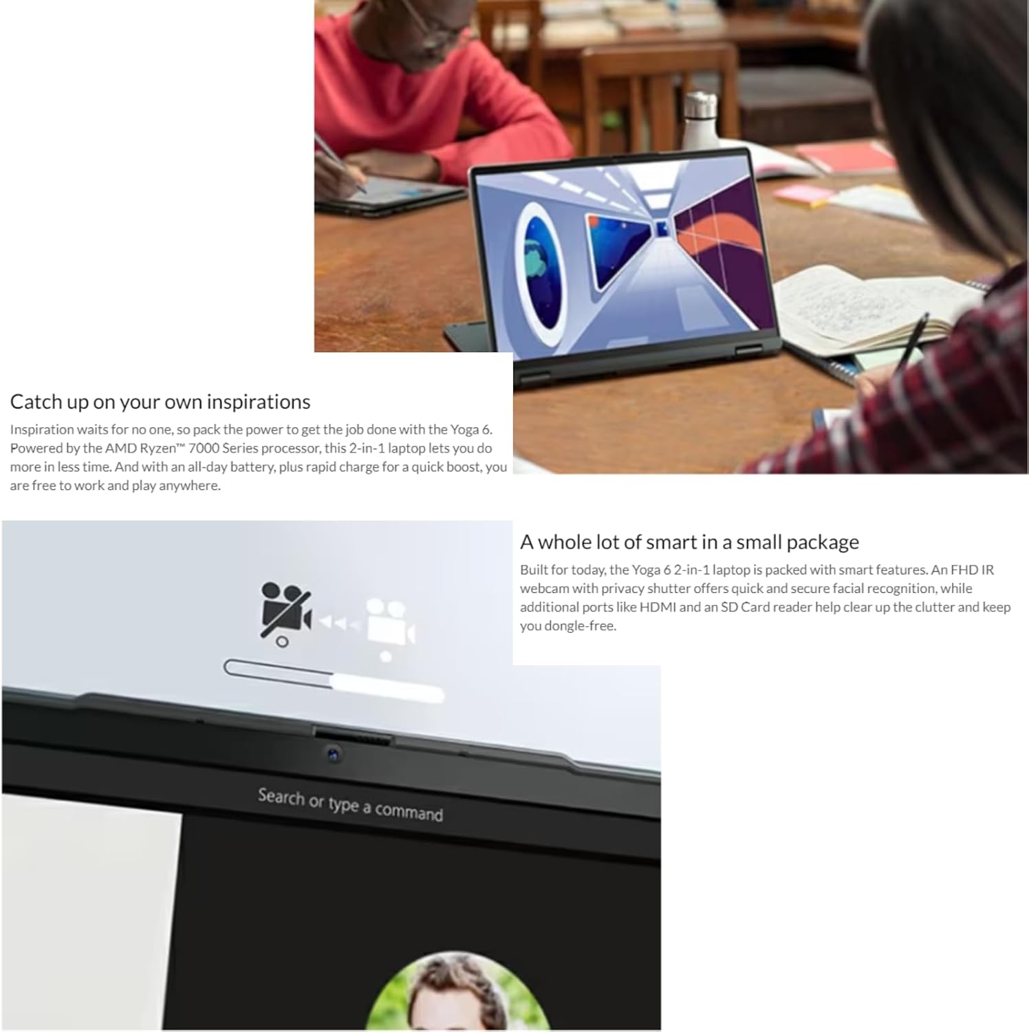 Lenovo Yoga 6 2 en 1 portátil convertible con pantalla táctil, portátil WUXGA (1920 x 1200) de 13.3 pulgadas, 8 GB de RAM, SSD de 512 GB, AMD Ryzen